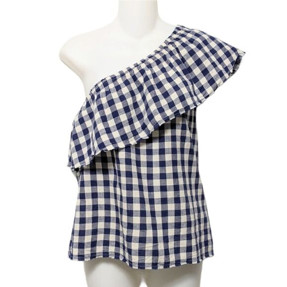 Anthropologie THE LADY & THE SAILOR One Shoulder Gingham Top M - Picture 2 of 9